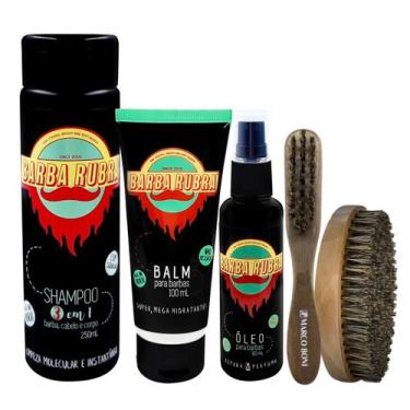 Imagem de Kit Barba Rubra Com Óleo, Shampoo 3x1, Balm  e Escovinhas