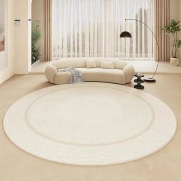 Imagem de Sala de estar Tapete Creme Bege Simples Redondo Quarto Sala de cabeceira Grande Área Tapete Linha Mesa de centro Vestiário Tapetes listrados, SY2296, QD, A, Diâmetro 280 cm