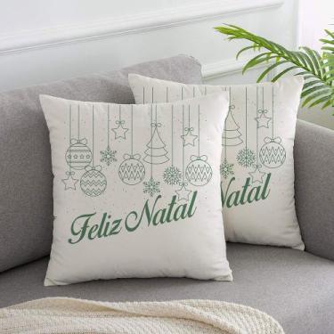 Imagem de Almofada Off White Natal 40x40cm Feliz Natal Verde - FASTLAR