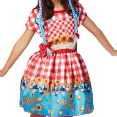 Imagem de Vestido Infantil Xadrez Vermelho Roupa de Festa Junina Roupa Caipira p