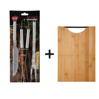 Imagem de Kit Gourmet para Churrasco + Tábua de Bambu com Alça - CLINK