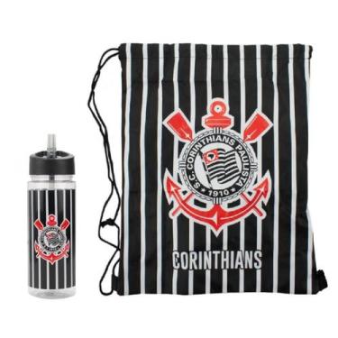 Imagem de Garrafa 450ml Squeeze C/ Mochila Tipo Saco - Time Corinthians Oficial 
