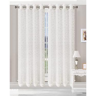 Imagem de SUPERIOR Painel de cortina de tratamento de janela com ilhós de aço inoxidável e bordado delicado de qualidade (Conjunto de 2) 132 x 243 cm - Champanhe