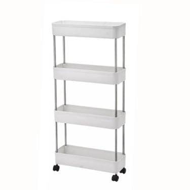 Imagem de Estante Slim de Aço Inox com Rodinhas Multiuso 4 Andares Fácil montagem