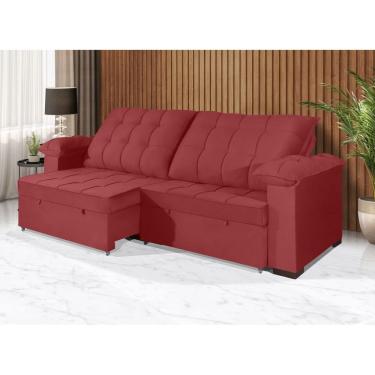 Imagem de Sofá Retrátil e Reclinável 2,10m Canadá ESTILO ESTOFADOS - Sude Veludo cor "Vermelho"