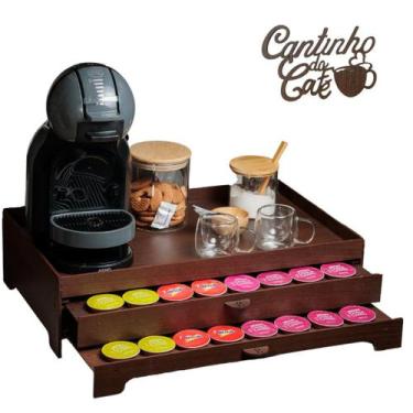 Imagem de Bandeja porta capsula cantinho do café grande mdf reforçado com 2 gave