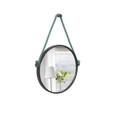 Imagem de Espelho Decorativo Adnet Preto Alça Sisal Azul 50 cm Redondo - E2G Des