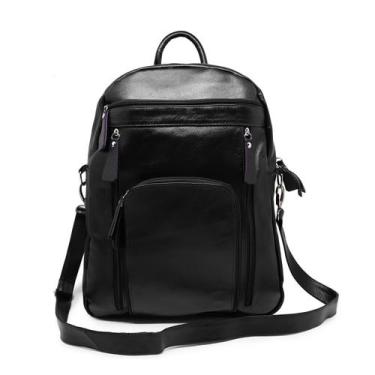 Imagem de Mochila Unissex de couro tamanho M preta Ariel - Bolsa mochila de cour