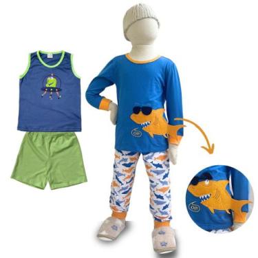 Imagem de Kit 4 Peças Conjunto Pijama Algodão Bebe Menino 10-12 Meses - Minhoqué