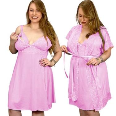 Imagem de Kit Robe Roupão e Camisola Amamentação Plus Size Roupa de Dormir e Ban