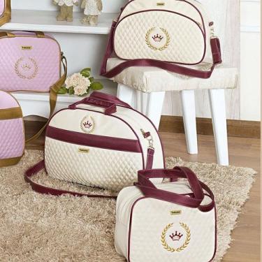 Imagem de Kit Bolsa Maternidade Puppi Coroa Palha e Bordô 3 Peças - Talismã