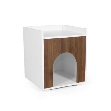 Imagem de Mesa de Cabeceira Casinha Pet Cachorro com Almofada Agnes Branco/Noron