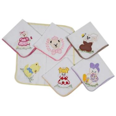 Imagem de Fraldinha De Boca Para Bebê Bordada Quadriculada 33x33cm Com Crochê - 