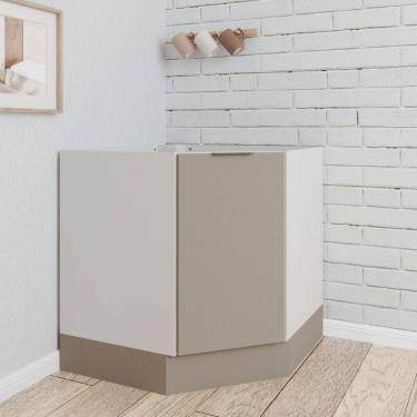 Imagem de Balcão Canto Oblíquo sem Tampo com Rodapé Puxador 150mm Ipanema CabeCasa MadeiraMadeira Cinza Trama/Branco