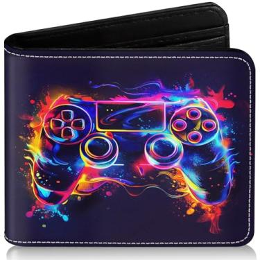 Imagem de Carteira infantil para meninos de 8 a 10 anos, 9 a 12, 11 a 15 anos, com bloqueio de RFID, para jogos, janela engraçada com bolso para moedas, presente de aniversário e Natal, gamepad azul vermelho