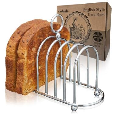 Imagem de Muldale Toast Rack Estilo Inglês - Suporte cromado vitoriano para 6 fatias - Suporte de torrada de aço inoxidável resistente vintage com pés esféricos - Suporte britânico - Espaço de 1,3 cm de largura