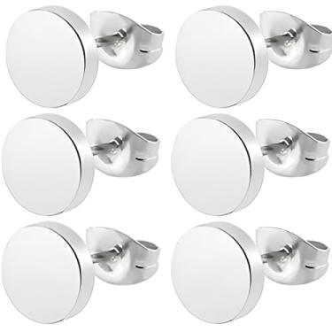 Imagem de 3 pares de brincos prateados hipoalergênicos de aço inoxidável com parte de trás plana e disco de orelha falsa calibre flatback masculino minúsculo botão plano plugues artificiais aretes para hombre