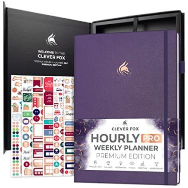 Imagem de Clever Fox Agenda horária PRO Premium – Agenda sem data com horários diários – Caderno organizador pessoal para gerenciamento de tempo – Diário semanal e mensal, tamanho A4 (roxo)