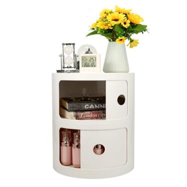 Imagem de FZANVAN Mesa de cabeceira redonda, armário de armazenamento estreito, armário de armazenamento pequeno e elegante, sem necessidade de instalação, adequado para sala de estar, quarto, banheiro, espaço