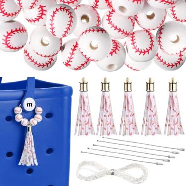 Imagem de Wonderjune 40 peças bola esportiva contas de madeira berloque acessórios para mulheres, meninas, artesanato, contas, decoração, 0.7 inches in diameter, Madeira