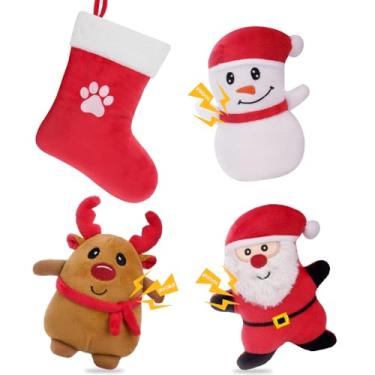 Imagem de HGB Brinquedos de Natal para cães, pacote com 4 brinquedos para cães pequenos e médios com meia de cachorro, brinquedos de pelúcia para dentição, brinquedos interativos para cães pequenos para