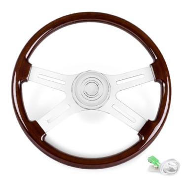 Imagem de RASTP Volante De Caminhão De Madeira De 18", Volante De Madeira Clássico De Alumínio De 4 Raios Para Kenworth, Peterbilt, Volvo, Freightliner (Estilo A)