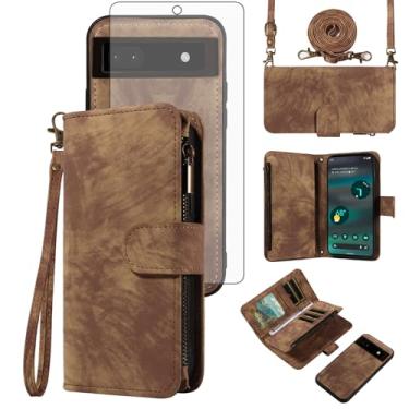 Imagem de Asuwish Capa de celular para Google Pixel 6A 5G 2022 com zíper carteira magnética com protetor de tela de vidro temperado alça de pulso transversal flip porta-cartão de crédito bolsa Pixel6A A6