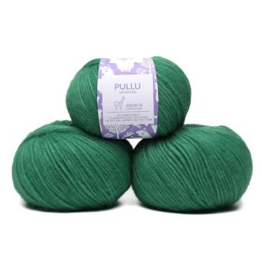 Imagem de Pullu - Conjunto de 3 novelos de lã de merino de alpaca bebê (150 gramas) peso penteado - proveniente diretamente do Peru - Celestial macio e perfeito para tricô e crochê (verde Natal)