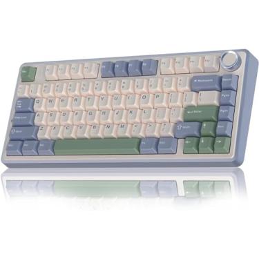Imagem de Teclado mecânico sem fios F75 75%, junta intercambiável a quente, interruptores pré-lubrificados, teclado mecânico retroiluminado RGB para jogos, teclado mecânico de 2,4 GHz/tipo C/BT5.0-verde
