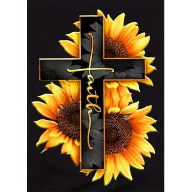 Imagem de GXGLLPZBY Kit de pintura de diamante 5D para adultos iniciantes, pintura de girassol com cruz faça você mesmo por Diamond Art Kits, adequado para amigos, broca redonda completa, diamantes, pontos,