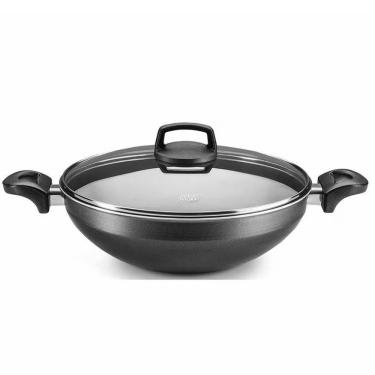 Imagem de Panela Wok MTA Supra N28 Antiaderente 4,3 litros Com Tampa de Vidro Grafite