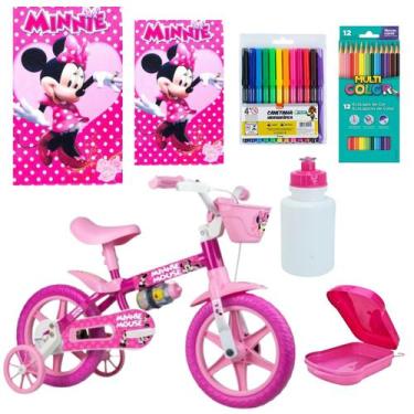 Imagem de Bicicleta Infantil Para Menina Aro 12 Minnie Mouse C/ 7 Itens - Nathor