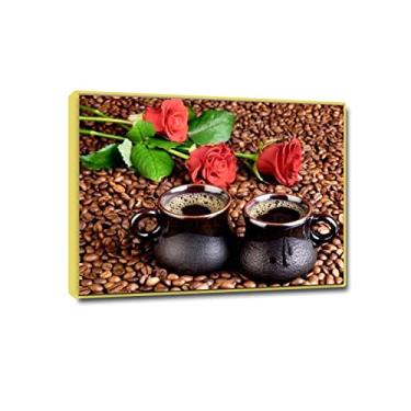 Imagem de Impressão de imagens de cozinha em tela - grande decoração de arte de parede em tela de cozinha - pôsteres e impressões de café rosa - comida a imagem para decoração de sala de jantar 85 x 120 cm (33