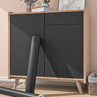 Imagem de Papel de parede autoadesivo texturizado de madeira preta 40,6 cm x 1,016 cm, revestimento de parede decorativo removível, bancada, armário de cozinha, móveis