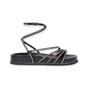 Imagem de Sandalia Papete Feminina Schutz Tiras Strass Multicolor Preto-Feminino