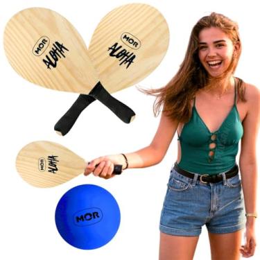 Imagem de Kit 4 Raquetes Jogo Frescobol De Praia Raquete Madeira Tênis + 2 Bolinhas Borracha Brinquedo Verão Cabo em EVA Oferta