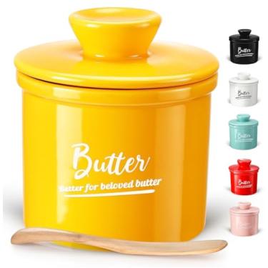 Imagem de AISBUGUR Manteiga de Barro para Balcão com Água, Manteiga Francesa para Manteiga Espalhavel, Mantém A Manteiga Macia e Fresca Por 2 A 5 Semanas, Manteigueira com Tampa para Balcão (Amarelo, Amarelo)