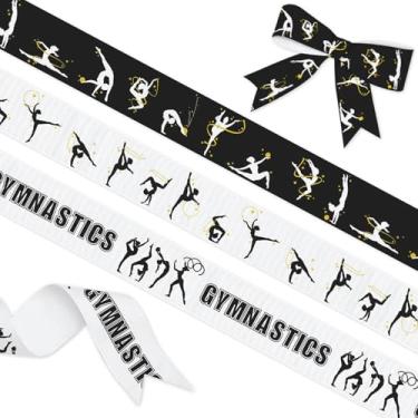 Imagem de Pacote com 3 fitas de ginástica, 2,5 cm x 5 metros cada, fita de gorgorão de dança dourada preta, acabamento decorativo de ginástica rítmica para prêmios de competição, embrulho de presente, decoração