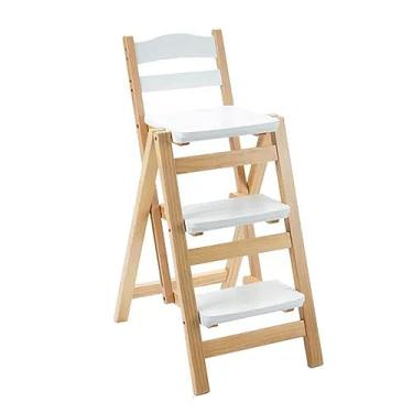 Imagem de Escada dobrável de madeira dobrável para biblioteca, cadeira de balcão, cadeira de bar, banqueta multifuncional leve e portátil 2 em 1, banco de 3 degraus, escadas de dupla finalidade, suporte de