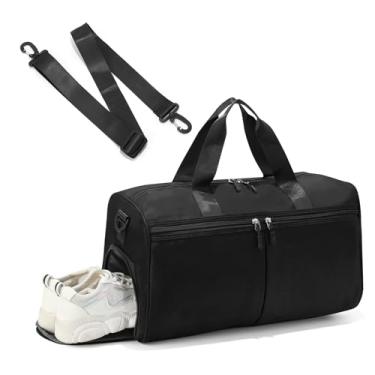 Imagem de Bolsa de ginástica com compartimento para sapatos, bolsas de fim de semana para mulheres, bolsa noturna com bolso molhado para bagagem, viagem, treino, ioga, Preto