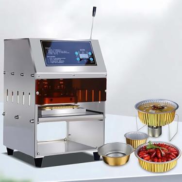 Imagem de Seladora industrial de papel alumínio - 0-300°C ajustável, velocidade (350-400 Bph), prensa manual, filme antiaderente, aço inoxidável de fácil limpeza, ideal para cafeterias/hotéis