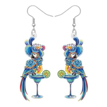 Imagem de DALANE Brincos de papagaio tropicais exóticos do Havaí em acrílico para mulheres, brincos engraçados de Margaritaville Jimmy Buffett, hipoalergênicos, para amantes de pássaros, pingentes de festa na