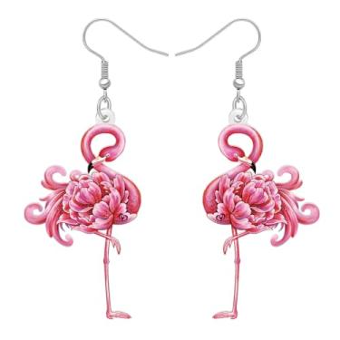 Imagem de DALANE Brincos de flamingo divertidos de acrílico para mulheres, lindos brincos de flamingo rosa tropical, joias hipoalergênicas para amantes de pássaros, pingentes de festa na praia, Medium,
