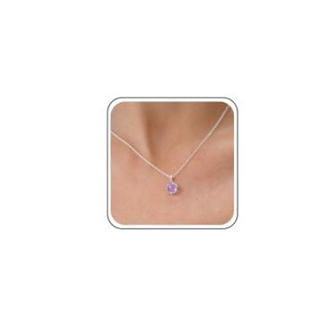 Imagem de Sttiafay Colar vintage com pingente de cristal roxo redondo ametista colar solitário de zircônia cúbica colar solitário colar de strass para casamento joia para mulheres, Zinco, Sem Pedra Preciosa