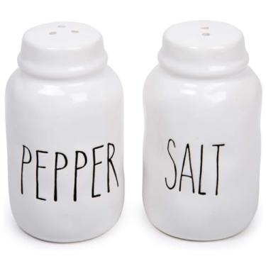Imagem de Luciano Housewares, Conjunto de saleiro e pimenteiro de cerâmica moderno da fazenda, 5 x 8,89 cm, branco, 5 x 9 cm