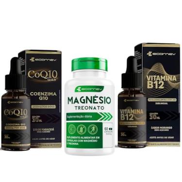 Imagem de Kit Coenzima Q10 200mg Gotas + B12 Metilcobalamina Gotas + Magnesio Treonato - Ecomev