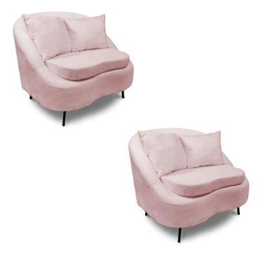 Imagem de Poltrona Decorativa Orgânica Pé Ferro Pto Kit 2 Zaya Bouclê C05 Rose -