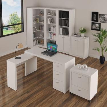 Imagem de Kit Escritório 6 Peças com Mesa para Escritório em l, Balcão, Gaveteiro, Armário Multiuso