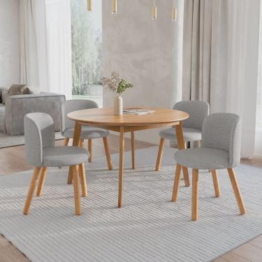 Imagem de Mesa de Jantar Extensível Redonda com 4 Cadeiras Madeira Maciça Tasila Yescasa