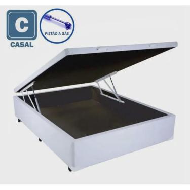 Imagem de Cama Box Baú Blindado Casal Corino Branco Com Pistão A Gás - 138x188